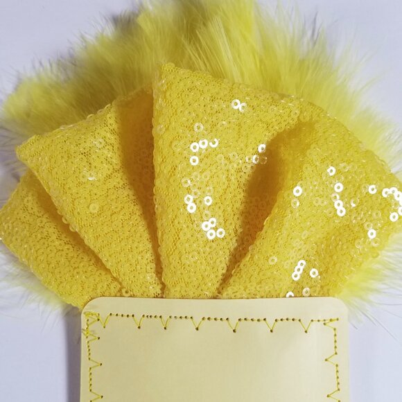 NEW Yellow Sequin Ruffle & Feather Pocket Square Insert - Picture 4 of 10